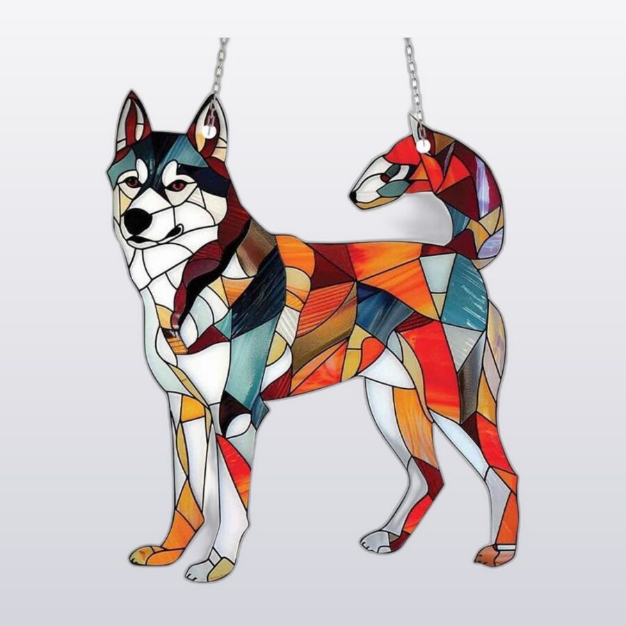 Stained-Glass Style Dog Suncatcher Pendant