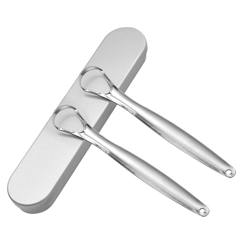Stainless Steel Tongue Scrapers, Set of 2, With Cases
