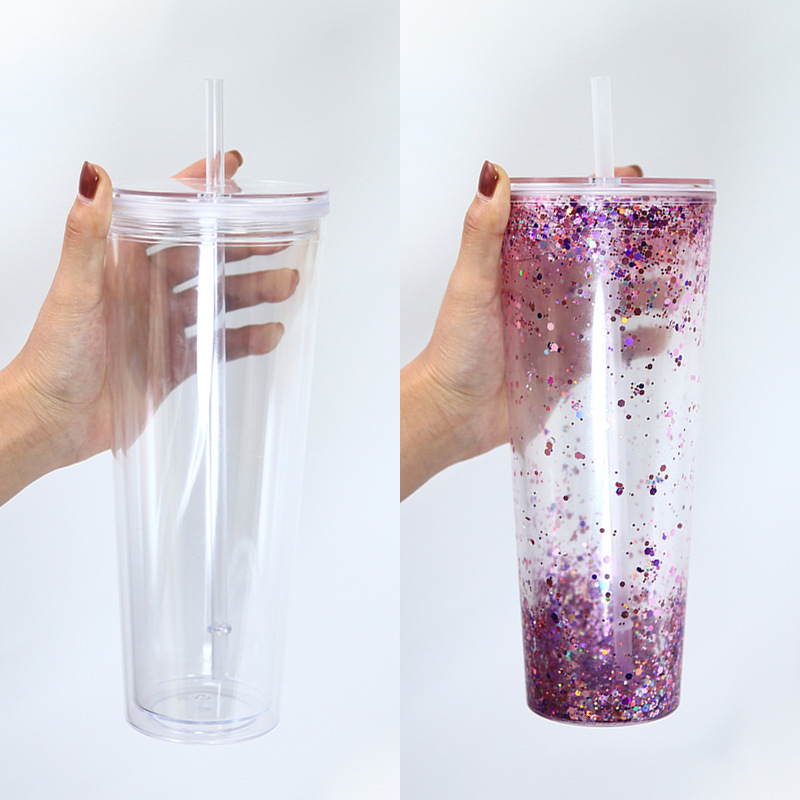 Double-layer Punch 24oz Flat Lid Acrylic Plastic Cup DIY Bottom Punch With Plug